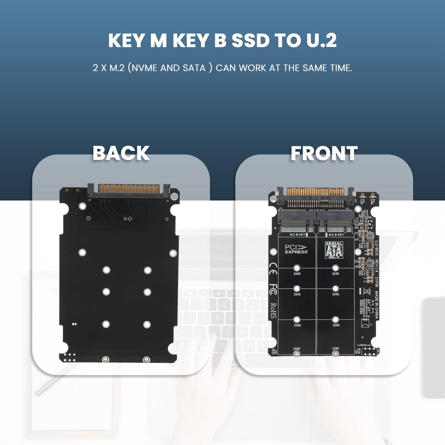 Kqcibz 2 en 1 M.2 NVMe SATA U2PCB M.2 NVME SSD Key M Key B SSD a U.2 SFF-8639 Adaptador PCIe M2 Convertidor de computadora, 503619