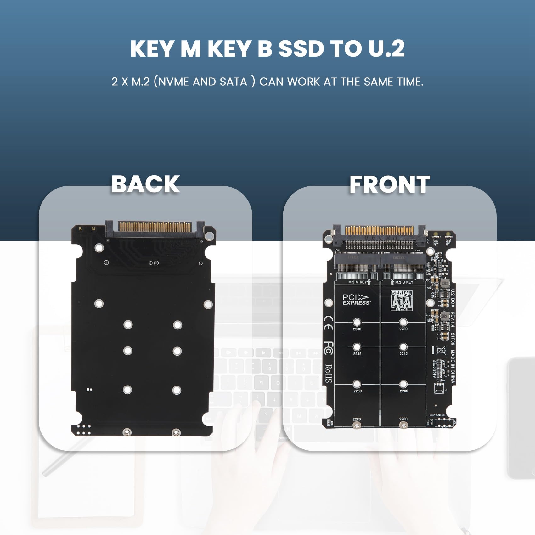 Kqcibz 2 en 1 M.2 NVMe SATA U2PCB M.2 NVME SSD Key M Key B SSD a U.2 SFF-8639 Adaptador PCIe M2 Convertidor de computadora, 503619