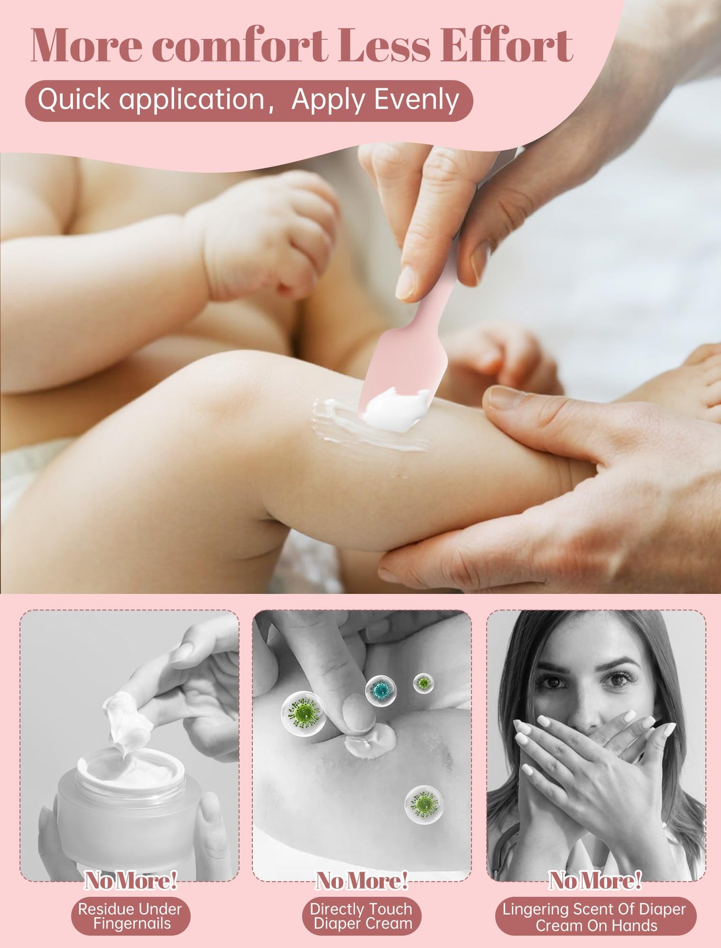 LOTBILL Espátula Para Crema De Pañal Para Bebé, Paquete De 2 Espátulas Para El Trasero De Bebé, Aplicador De Crema De Pañal De Silicona, Espátula Para Pasta De Pañal De Tamaño Completo Y Mini Para Beb