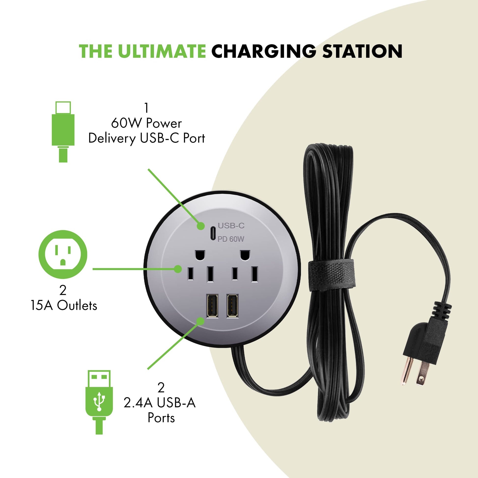 Ojal de Alimentación de Computadora TOPGREENER Gris con PD de 65 W y 1 Puerto USB-C para MacBook