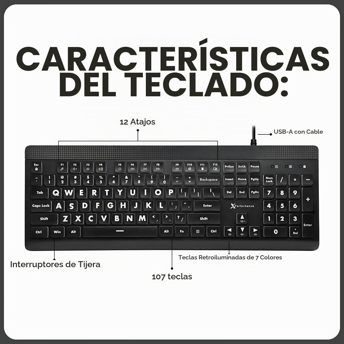 Teclado de Computadora X9 LED 7 Colores Retroiluminado Grande para Windows