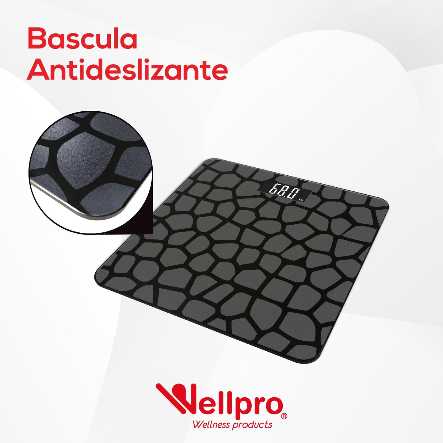 Báscula Digital Wellpro Vidrio Superficie Antideslizante