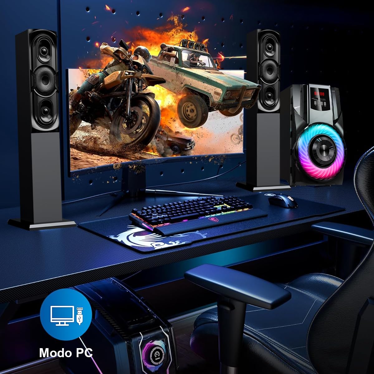 D&M 2L6 Sonido Teatro en casa,con Subwoofer - Sistema de Sonido Envolvente 3 en 1 Separado,para TV Juegos de PC HD-ARC/BT 5.4/óptica/AUX/USB Conexión 5 Modos EQ Graves Profundos