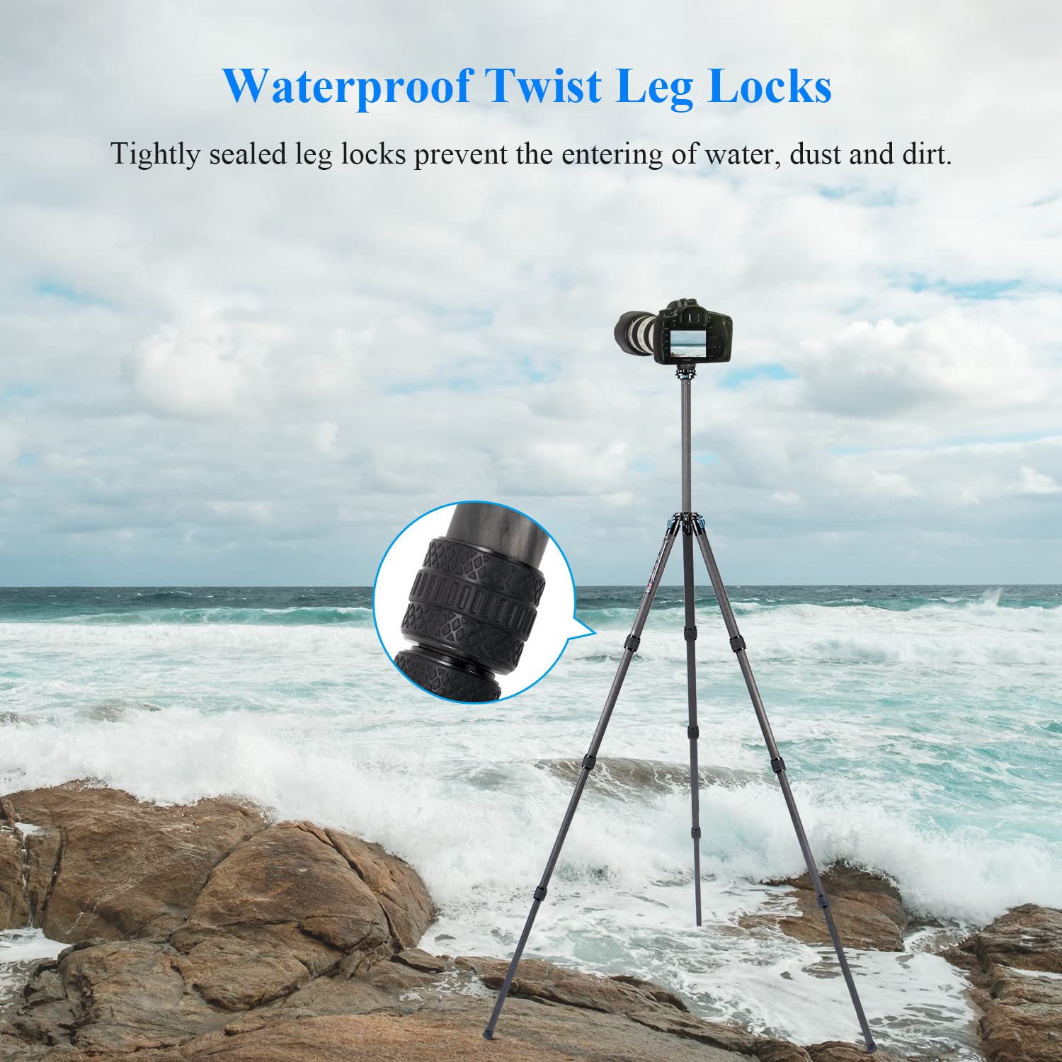 Trípode Profesional SIRUI Fibra de Carbono Resistente Impermeable 69 Pulgadas con Columna Central Triangular para Cámara DSLR y Videocámara