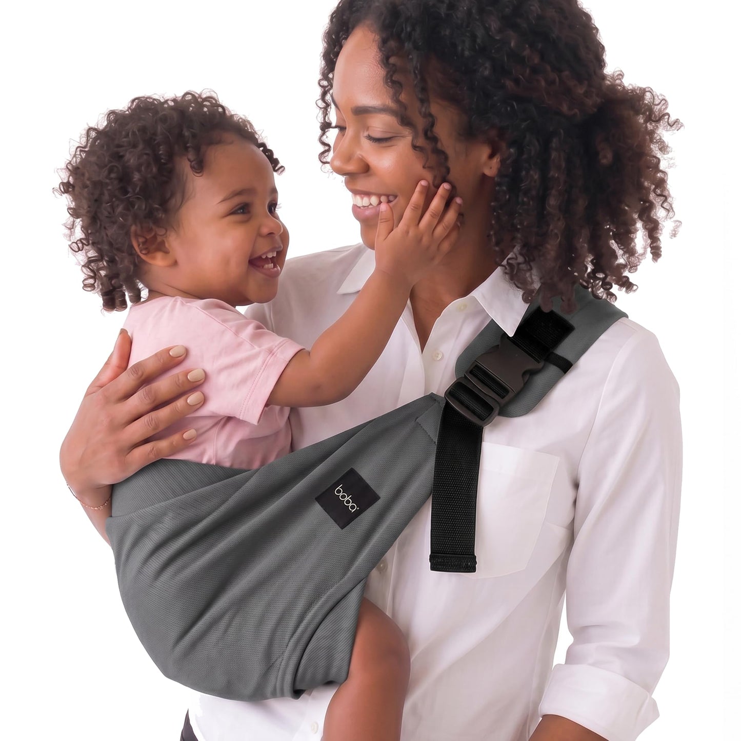 Boba Buddy - Sling portabebés 100% algodón, ergonómico con correas ajustables, hebilla de seguridad y asiento espacioso, incluye bolsa de transporte a juego (9-48 meses/18-44 libras) - Gris