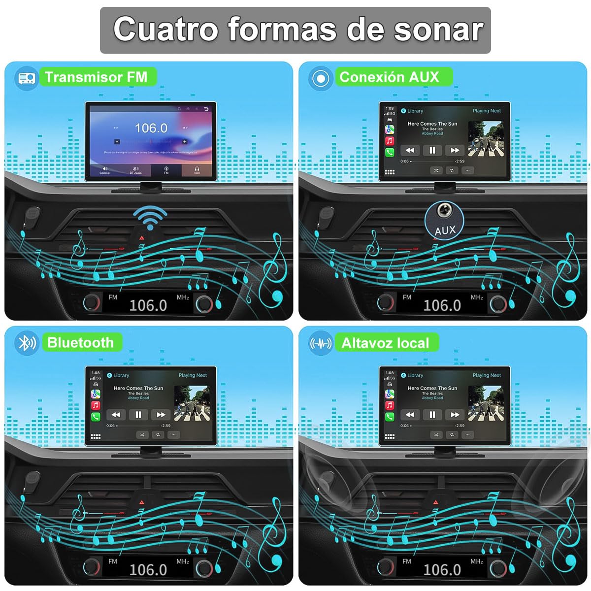 Autoestéreo para Carro Portátil de 9 Pulgadas con 2K Dashcam, Compatible con Todos los Vehículos, con CarPlay inalámbrico, Android Auto, WiFi, GPS, Bluetooth, Mirror Link y Cámara de Visión Trasera.