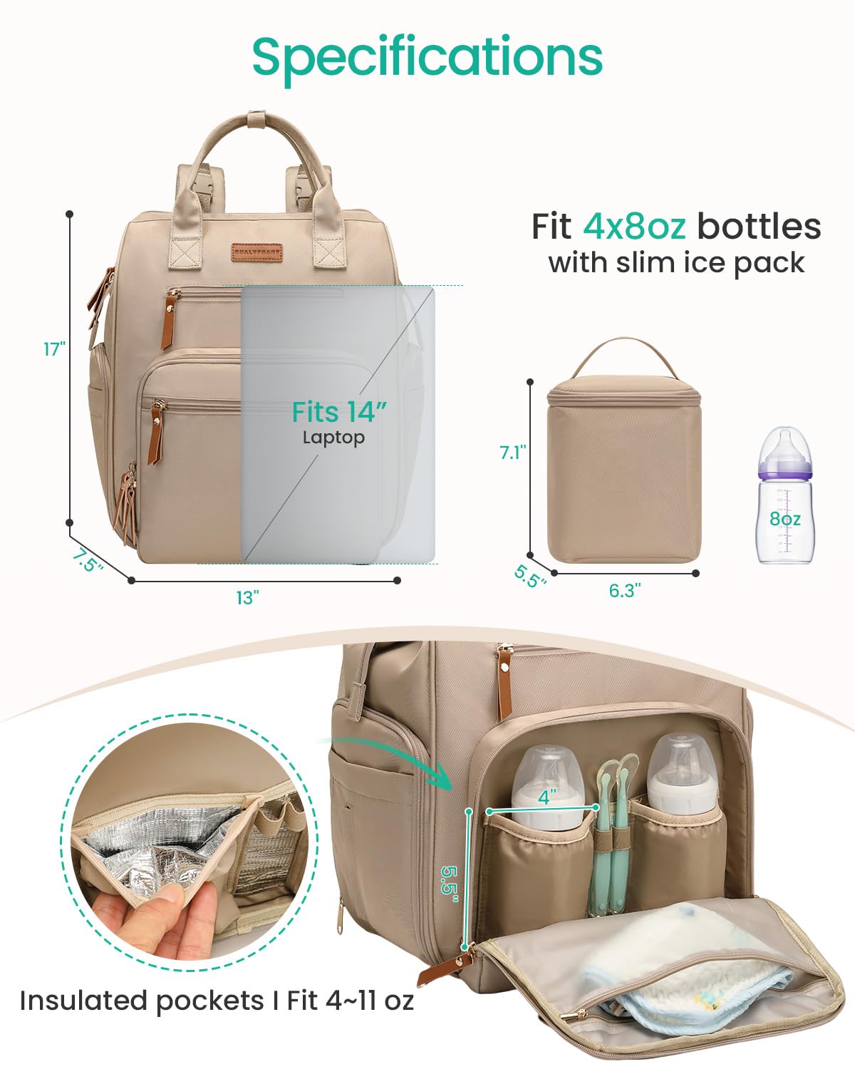 Qualyphant - Bolsa extragrande para extractor de leche con bolsa enfriadora, apta para Spectra S1 S2 Momcozy Medela | Bolsas de bombeo para madres de trabajo, diseño de doble cubierta y convertible
