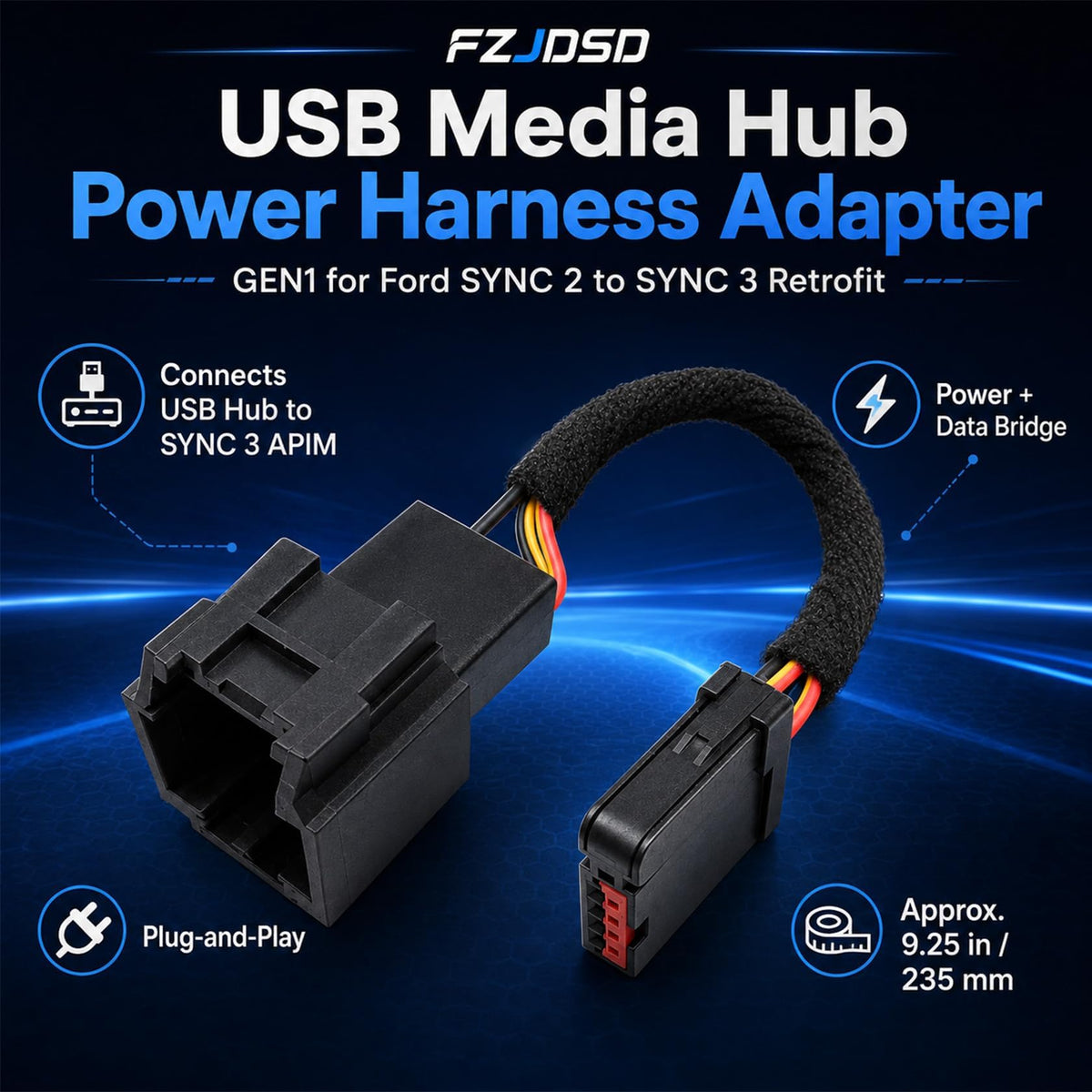 Adaptador de Arnés USB FZJDSD para Ford Sync 2 a Sync 3