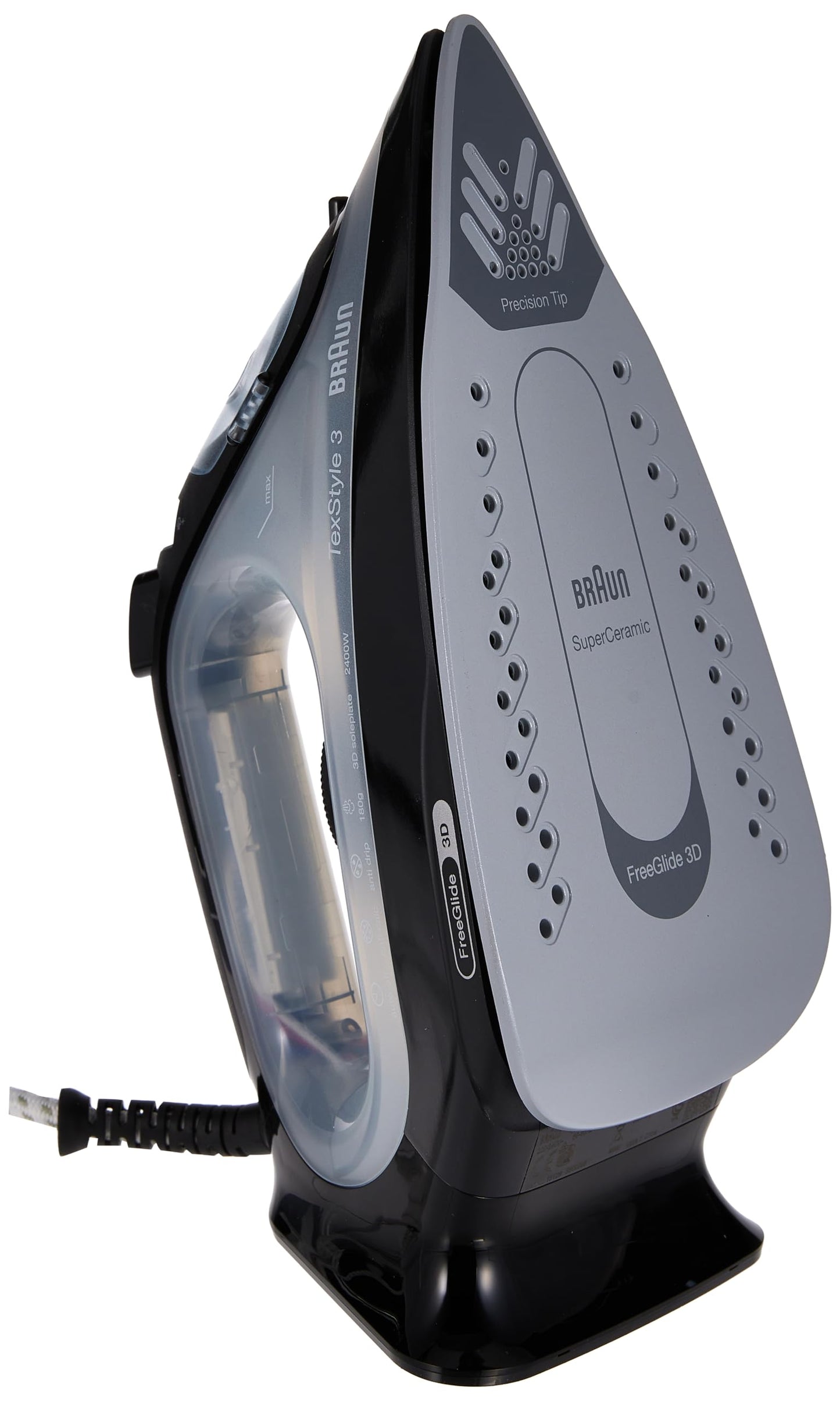 Braun TexStyle 3 SI 3055 - Plancha (Plancha vapor-seco, Suela de CeramicGlide, 2 m, 180 g/min, Negro, 45 g/min)