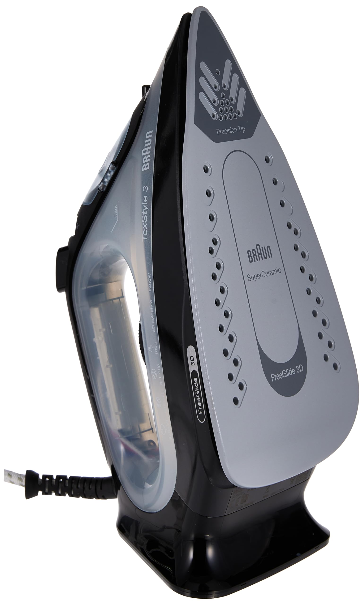 Braun TexStyle 3 SI 3055 - Plancha (Plancha vapor-seco, Suela de CeramicGlide, 2 m, 180 g/min, Negro, 45 g/min)