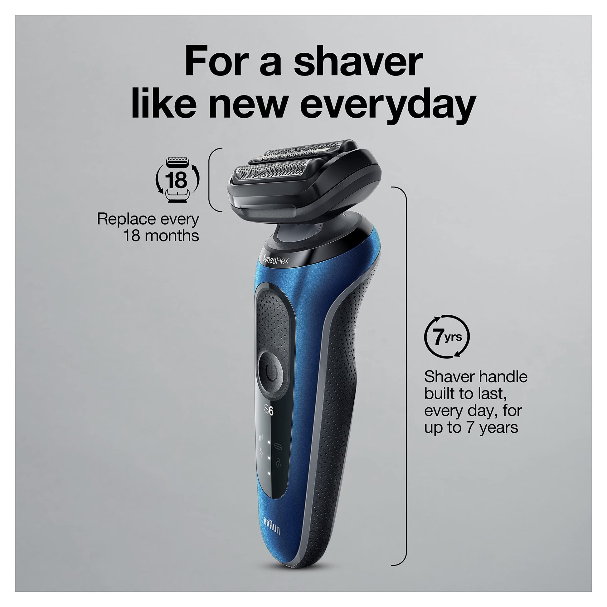 Braun Series 6 6095cc Electric Razor for Men with SmartCare Center, Beard Trimmer, Stubble Beard Trimmer, Cleansing Brush, Wet & Dry, Rechargeable, Cordless Foil Shaver, Blue