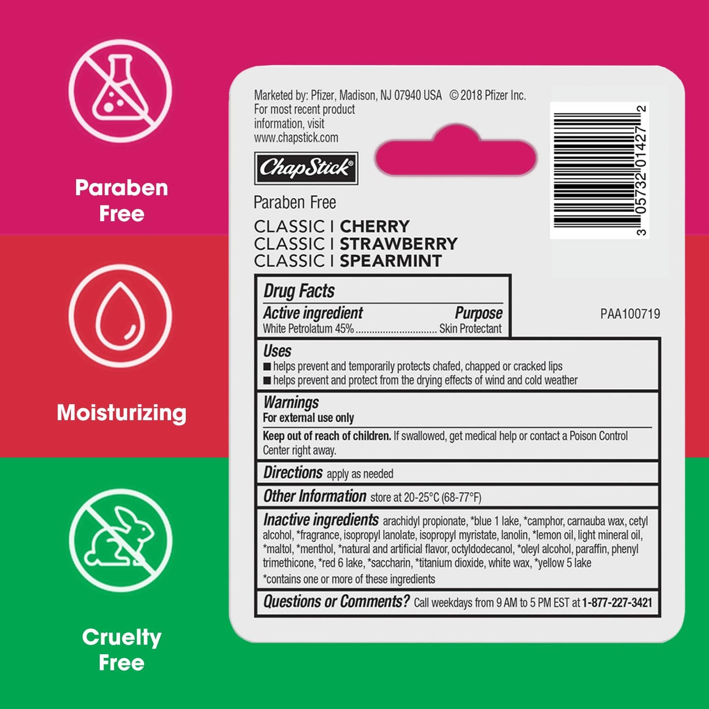 ChapStick Classic (12 Carded Packs of 3 Sticks) Cherry, Strawberry & Spearmint Flavors Skin Protectant Flavored Lip Balm Tube, 0.15 Ounce Each (36 Total Sticks)