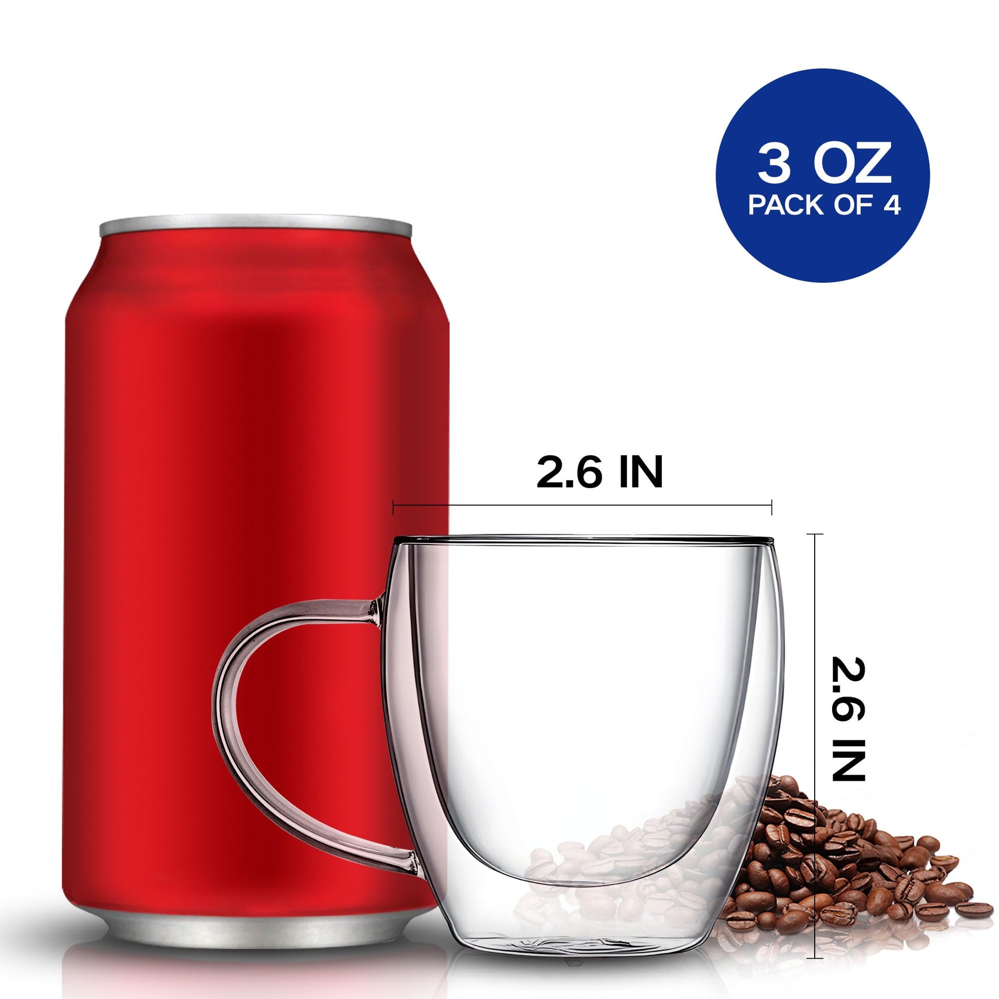 Tazas de Café YMMIND Vidrio Transparente Doble Pared con Asa para Bebidas Calientes y Frías