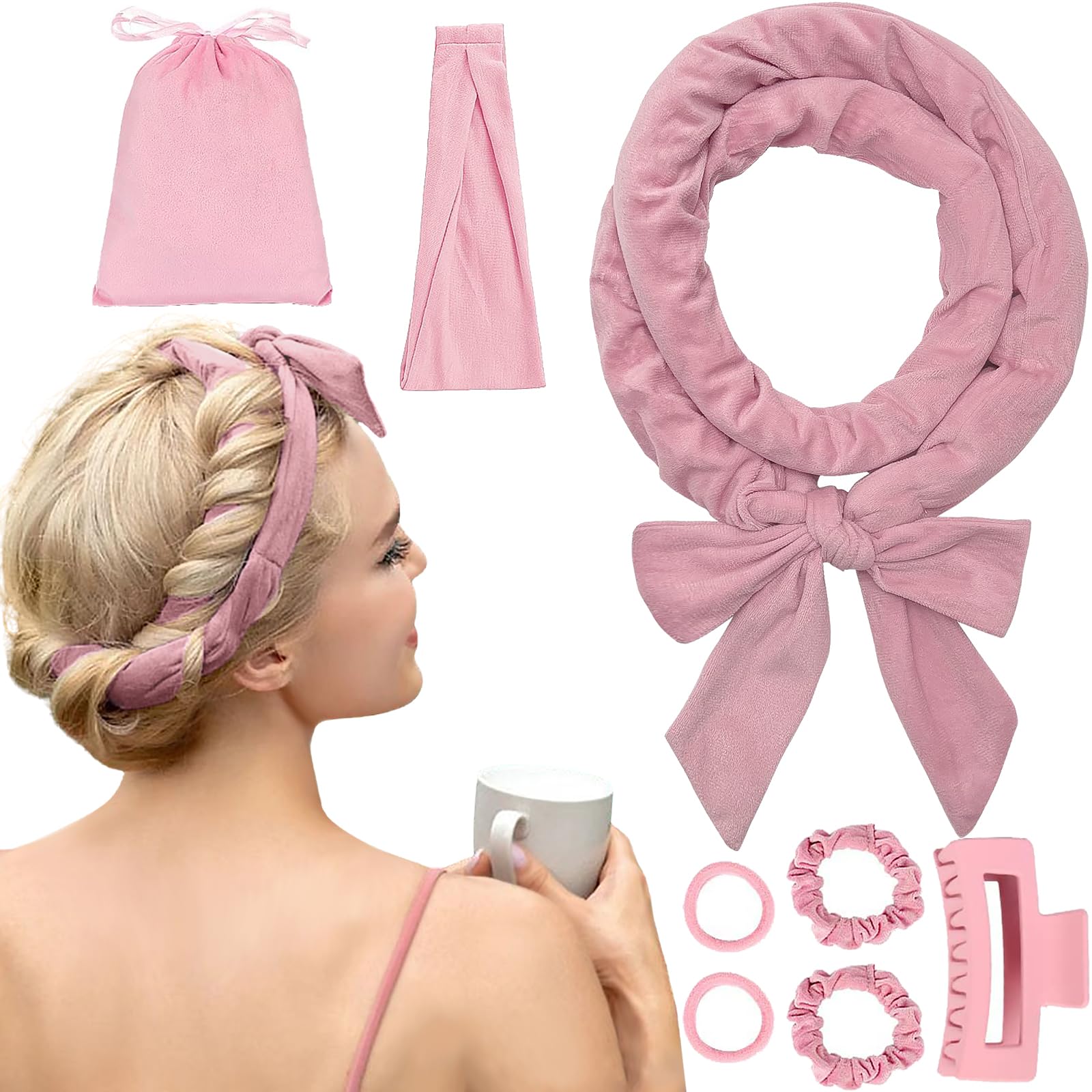 ZIMRAHYG Rizos Sin Calor, Rizadores de Cabello Sin Calor 8 Piezas, Kit de Ondas Sin Calor Con Pinzas para el Cabello y Coletero, Rizador Natural de Onda Suave Sin Daños en el Que Puedes Dormir