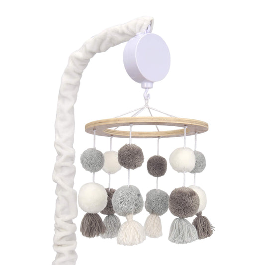 Lambs & Ivy Signature Pom Pom Musical Baby Cuna Móvil - Blanco/Gris
