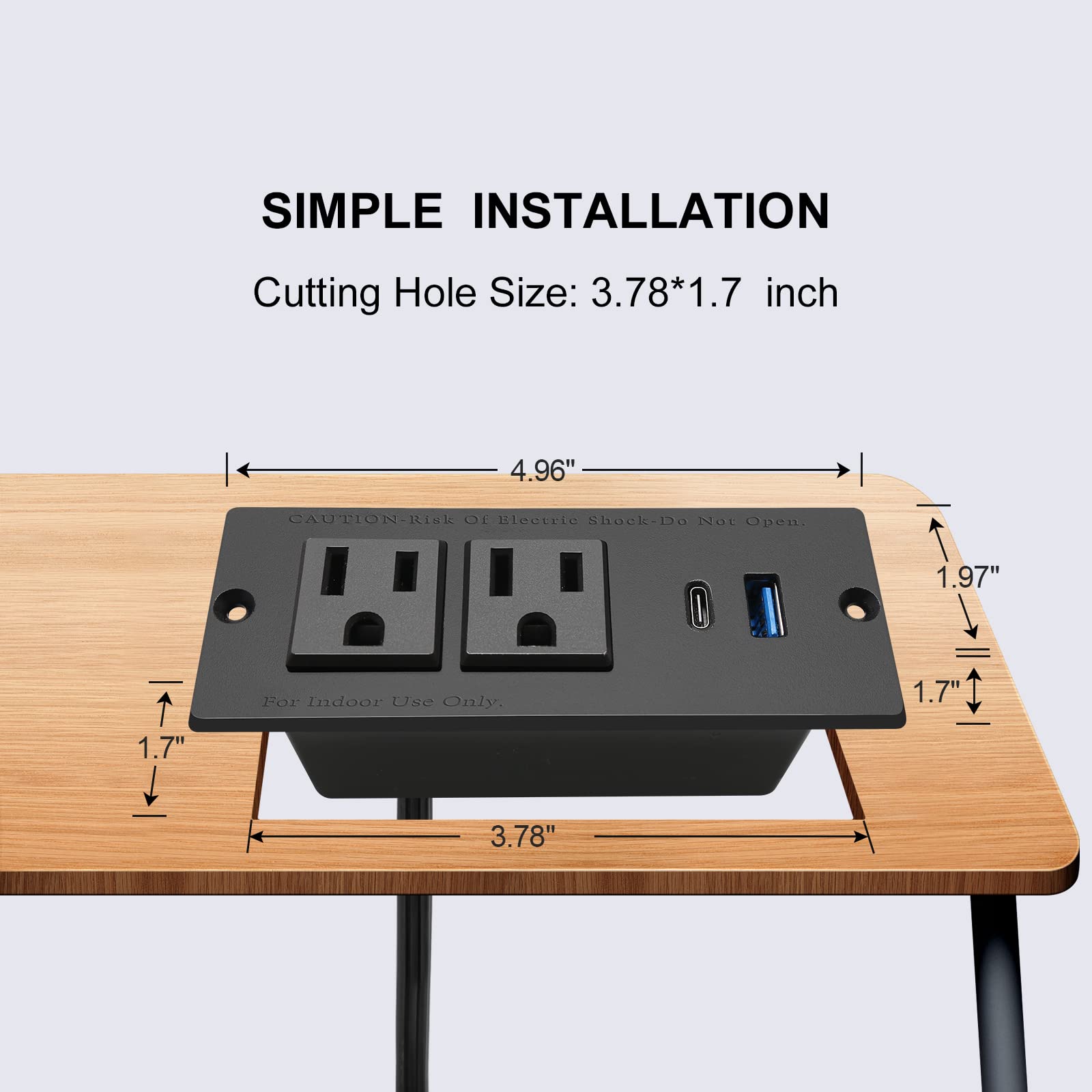 4 LEAF Tira Alimentación Empotrada Con USB C Carga Rápida 2 Toma 2 USB (PD20W y QC18W, Total 20W) Montaje Cable Extensión Enchufe Plano Para Mesa de Sofá, Gabinete Mesita de Noche (Negro)