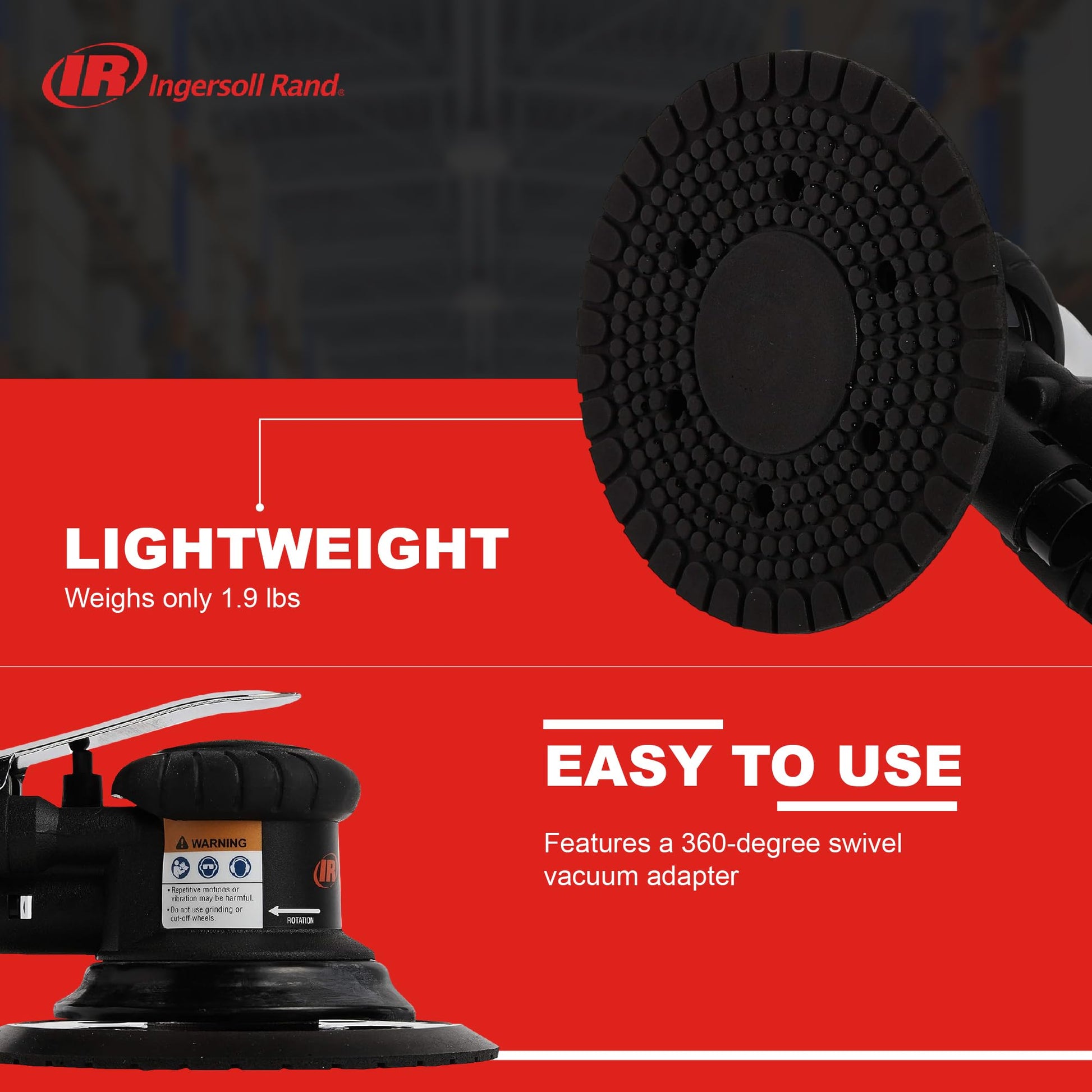 Ingersoll Rand 300G Lijadora de aire orbital aleatoria, almohadilla de 6", órbita de 3/16", 10,000 RPM, .2 HP