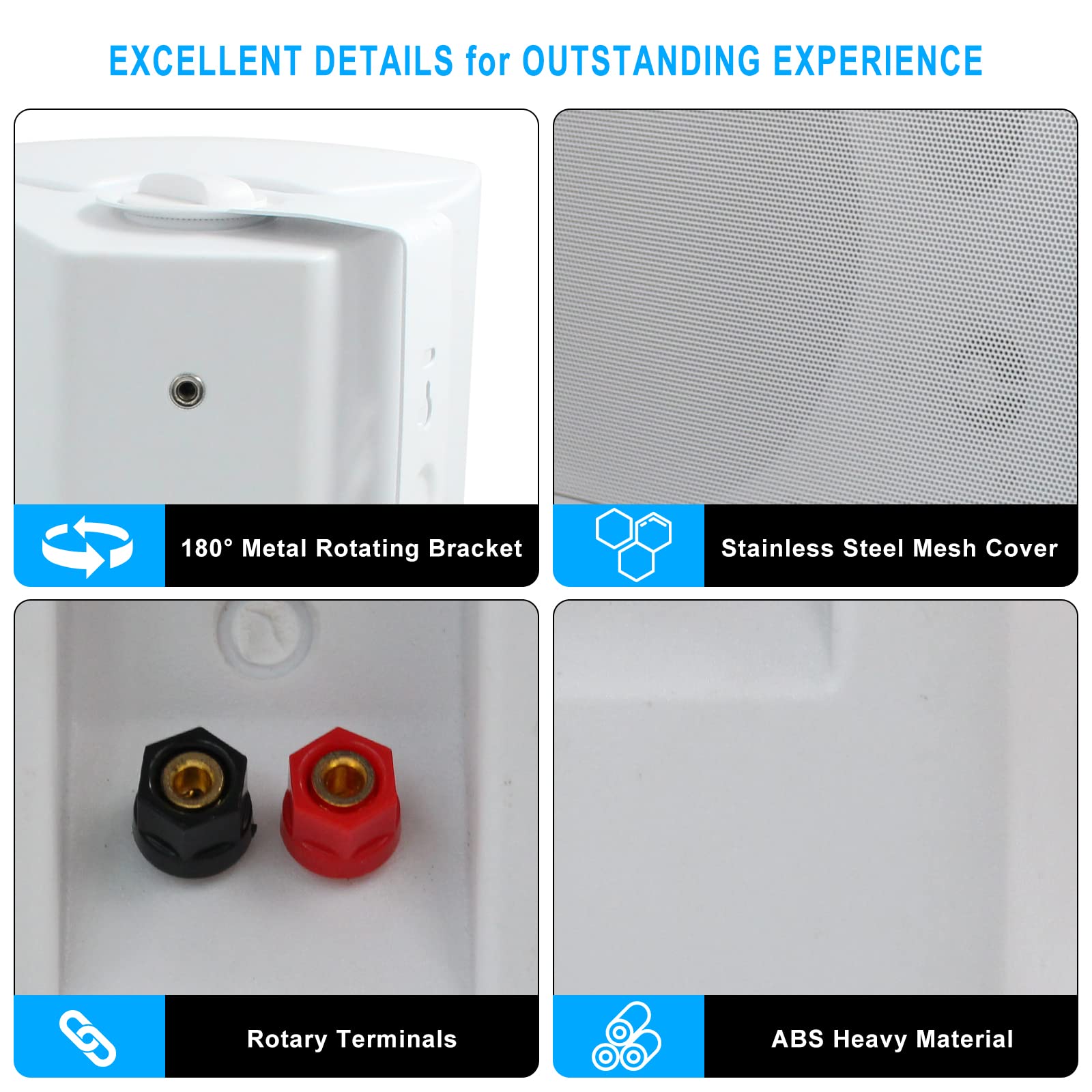 Herdio Bocina Exterior Bluetooth, 6,5 Pulgadas 800W 2 Vías Altavoces Impermeable para Exteriores, Amplificador Multifuncional, Amplia Cobertura de Sonido Estéreo, para Patio Jardín (2 Pares Blanco)