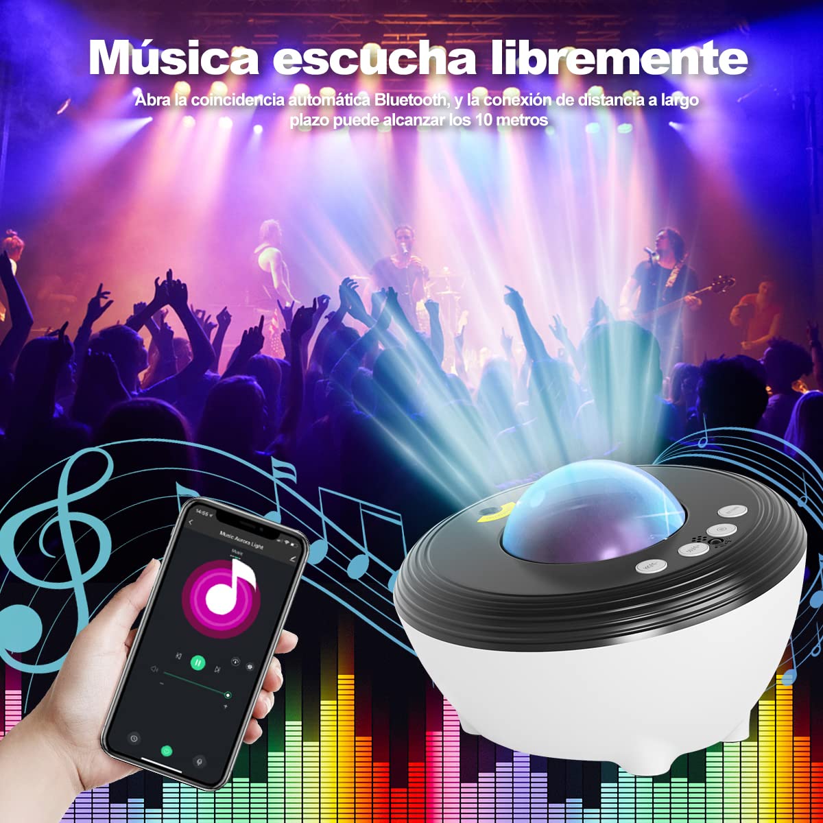 DAQI Proyector Estrellas Luces del Cielo Estrellado, con Control Remoto, Altavoz de Música Bluetooth, Proyector de Luz Nocturna Cielo, Dormitorio, Techo, Hogar, Halloween, Fiesta, Navidad Decoración