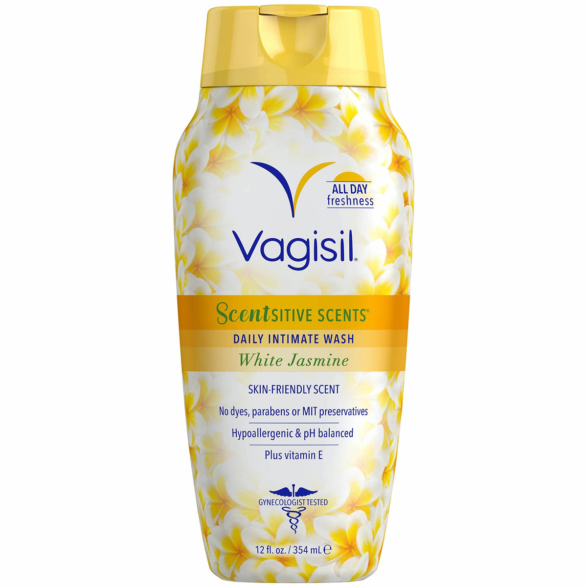 Vagisil Scentsitive Scents Plus Daily Feminine Intimate Vaginal Wash, White Jasmine, 12 Fluid Ounce