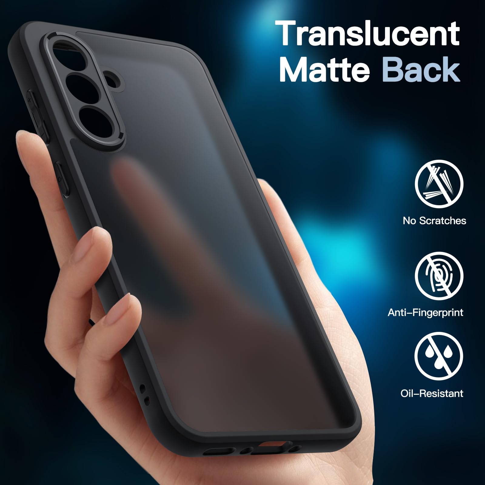 JETech 3 en 1 Funda Mate para Samsung Galaxy A36 5G con 2 Protector Pantalla Mica Cristal Vidrio Templado, Carcasa Antigolpes Translúcida Esmerilada con Protección Cámara (Negro)