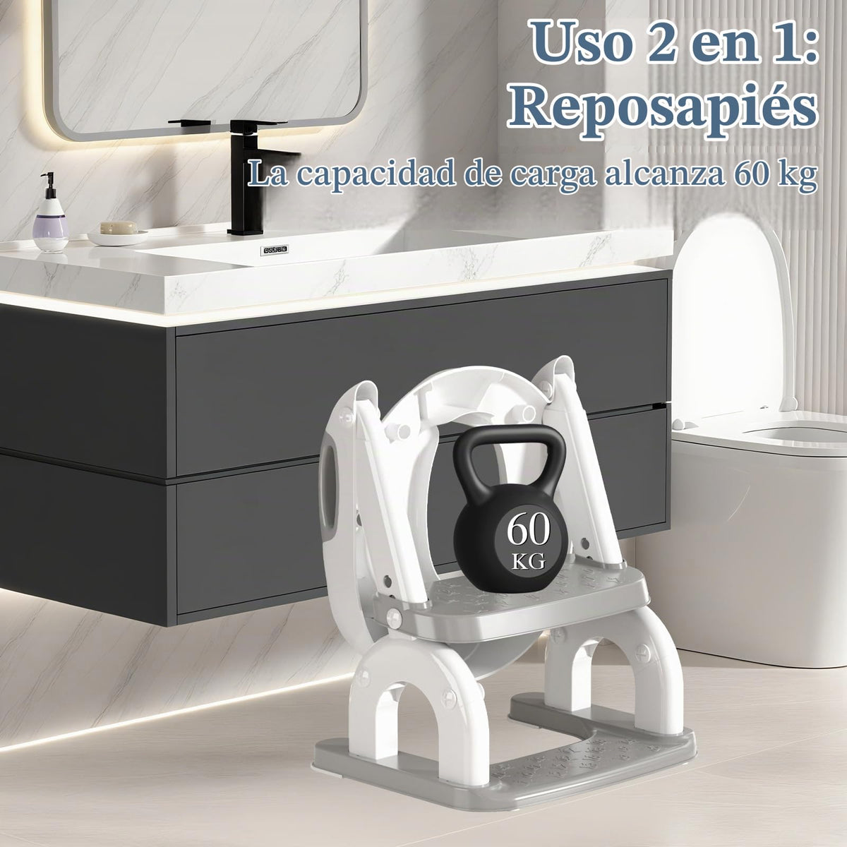 CUXFLS Asiento de entrenamiento para ir al baño con escalera para niños pequeños, inodoro de entrenamiento ajustable 2 en 1 para niños y niñas con protector contra salpicaduras, cojín impermeable