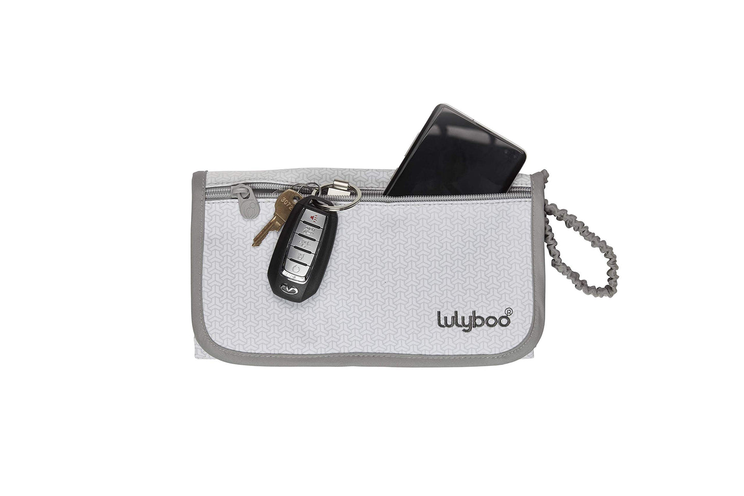 Lulyboo - Kit portátil de cambio de pañales para bebé y portafolios, cambiador impermeable y tapete con asa elástica, bolsillo para pañales que hace cojín para la cabeza, color gris