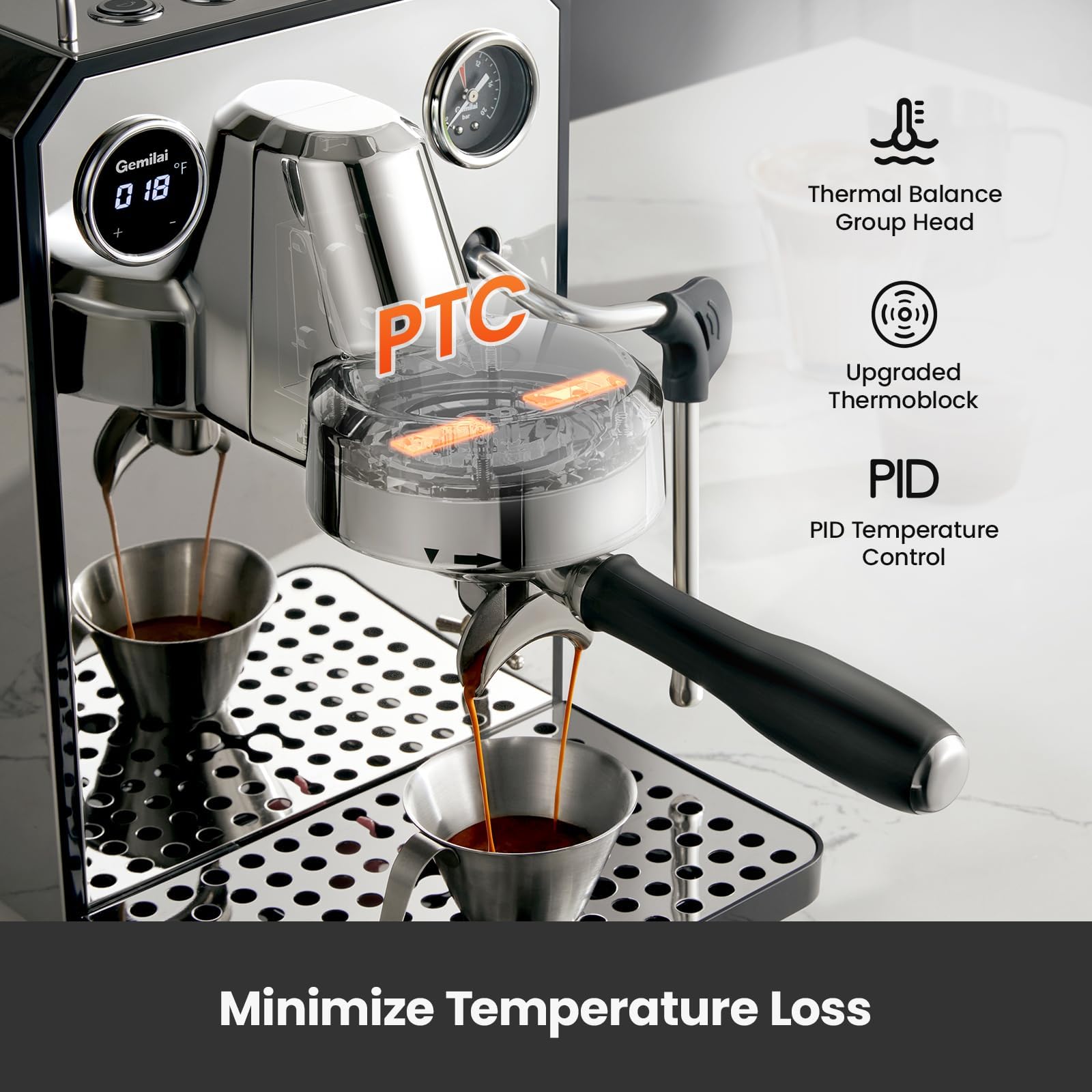 Máquina de café expreso, máquina de café espresso semiautomática profesional de 15 barras con espumador de leche y tanque de agua extraíble de 64 onzas, doble visualización, para capuchino, café con