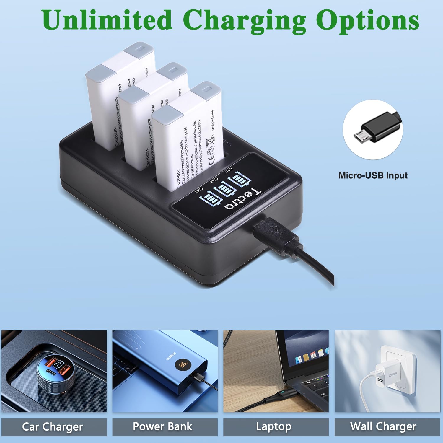 Batería Tectra NB-13L y Cargador LED USB Canon Negro Paquete Doble