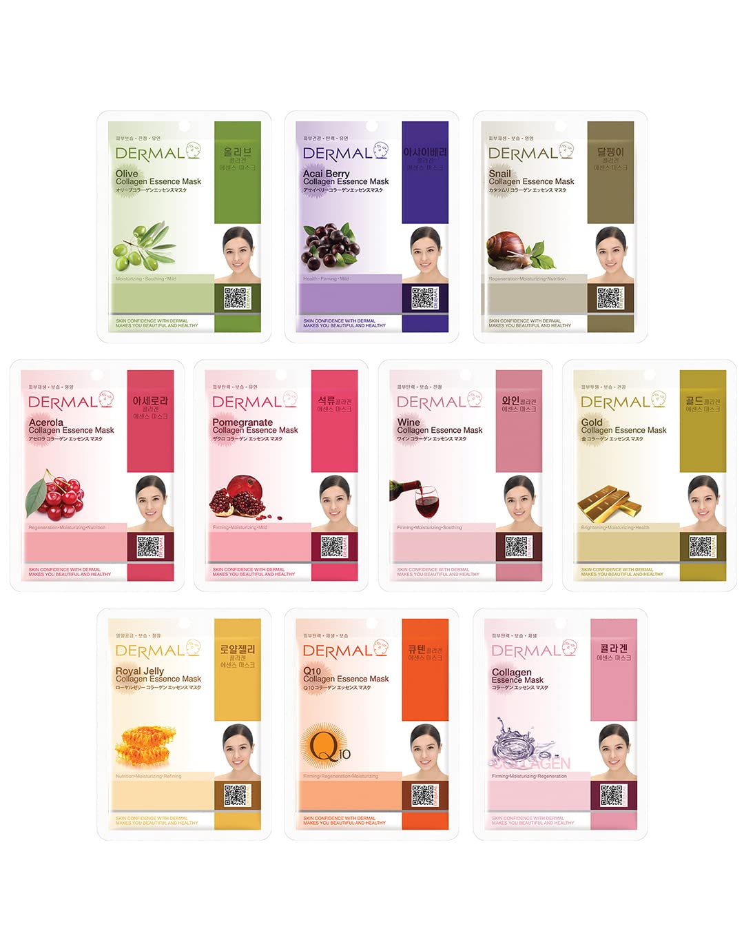 DERMAL 10 Mascarillas Faciales Antiedad con Colágeno para Piel Sensible