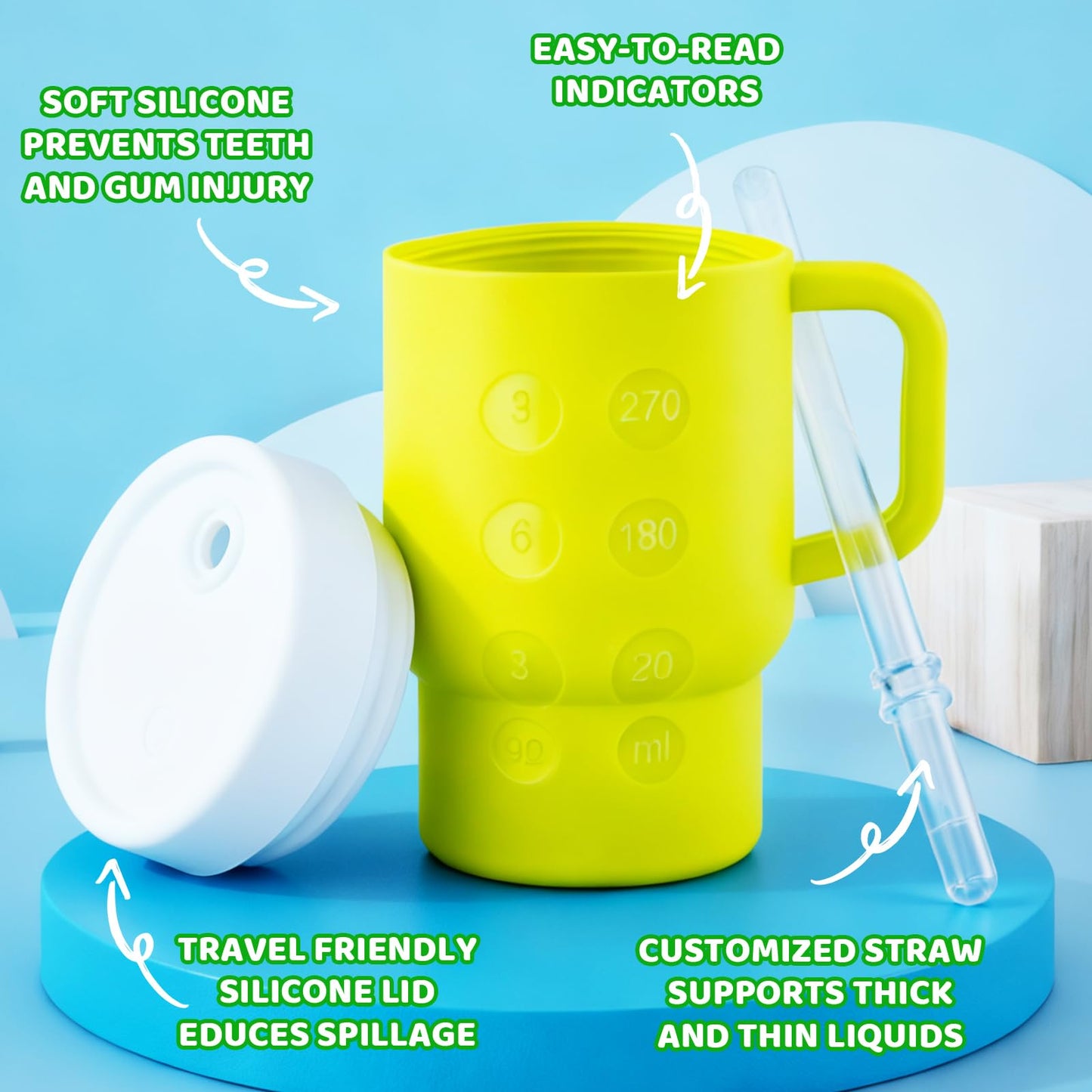 TAKYIT - Mini vaso de silicona para niños de 14 onzas con mango y pajita, fácil de limpiar, fomenta la hidratación