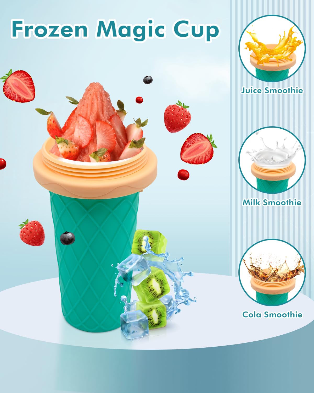 Bollove Taza de Slushietazas de licuado con tapas y popotestaza de granizado para jugosleche y heladofabricante portátil de vasos de granizado mágico congelado para niñosamigos y familiares (verde)
