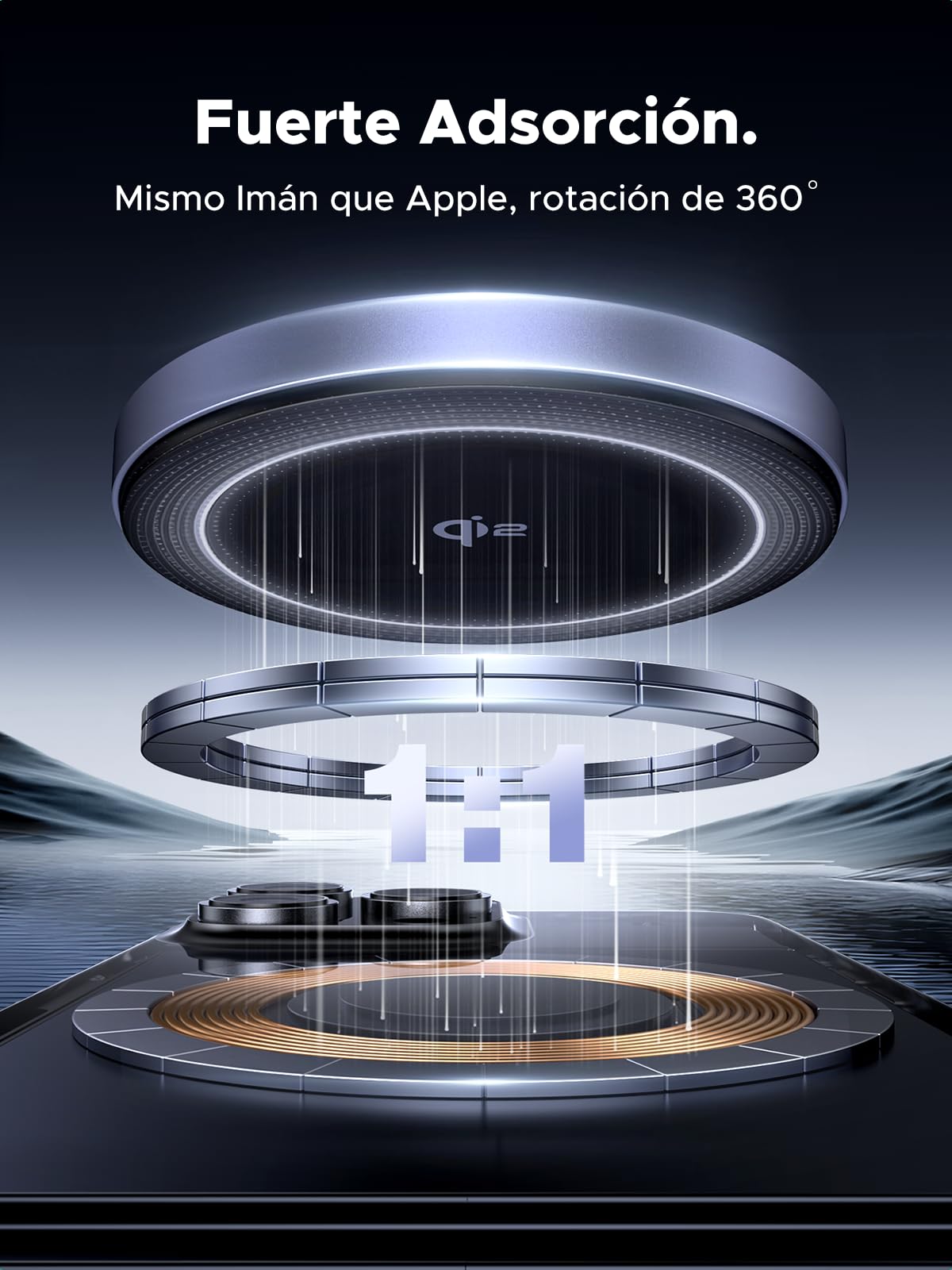 Cargador Inalámbrico UGREEN Qi2 15W Magsafe MagFlow para iPhone 16-12 y AirPods
