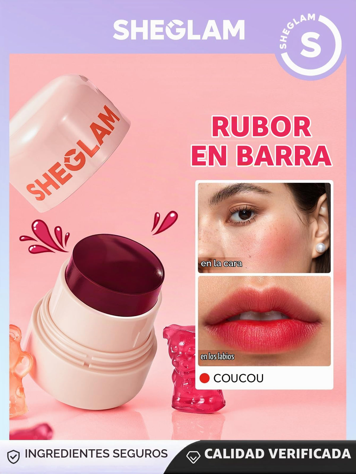 SHEGLAM Jelly-Licious Hydrating Lip and Blush Tint (Coucou, Pequeño)