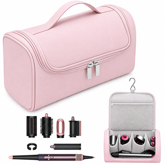Estuche de Viaje Colgable Compatible con Shark FlexStyle y Dyson Airwrap, Bolsa Organizadora Impermeable de Gran Capacidad para Accesorios (Rosa)