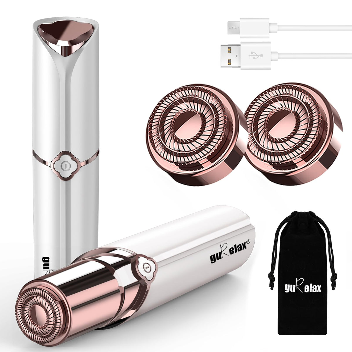 Removedor de vello facial para mujer, dispositivo de depilación recargable, depiladora para mujer, para cara, incluye 2 cabezales de repuesto, afeitadoras indoloras, para labios, bigote, barbilla