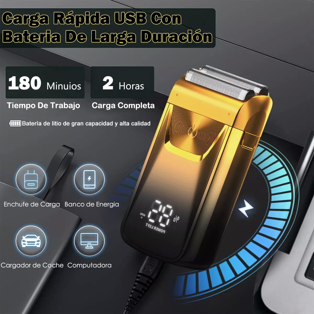 TGHQTR 2 en 1 Rasuradoras Electrica Hombre Con Recortadora De Precisión,Afeitadora Electrica Hombre LED Resistente al Agua IPX7,Tres Modos,Carga USB,Maquinillas de Afeitar para el Hogar de Los Hombres