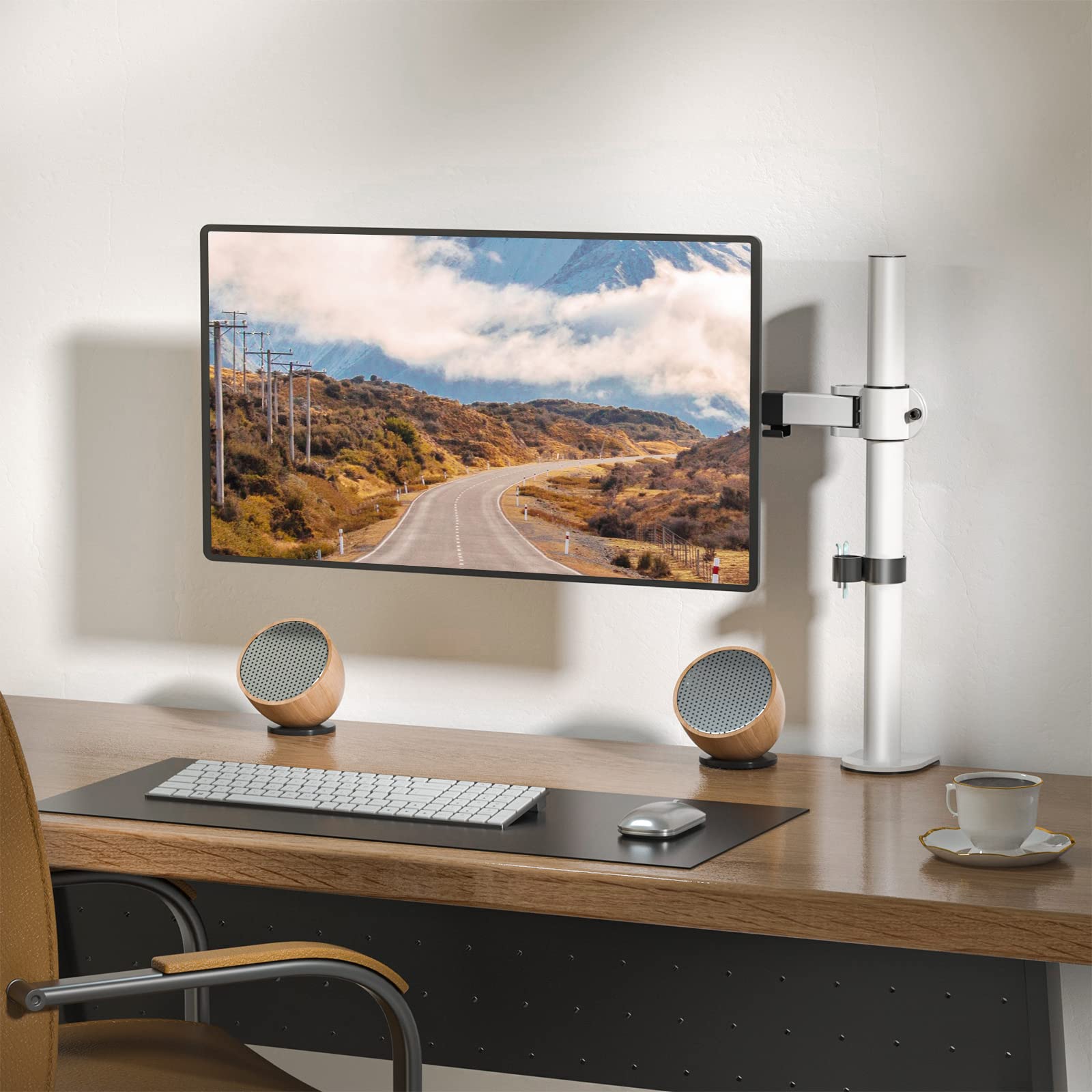 Soporte Ajustable para Monitor WALI Blanco, Brazo Individual para Monitor de hasta 27 Pulgadas y 10 kg, con Inclinación y Giro VESA 75 & 100mm
