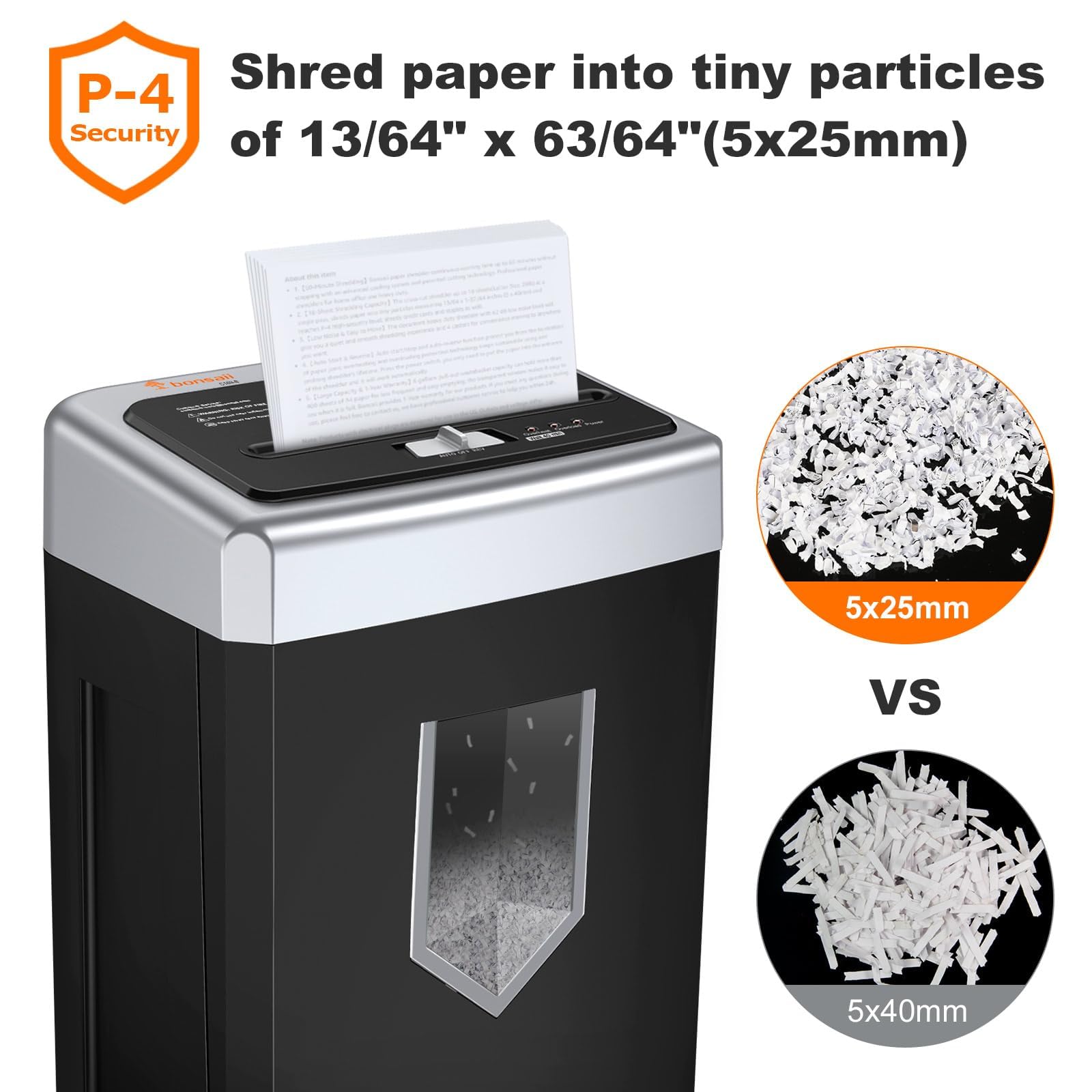 Bonsaii - Trituradora de papel de oficina de 15 hojas, trituradora de 40 minutos para oficina en casa, trituradora de corte transversal con sistema antiatasco y P-4 de alta seguridad, compatible con