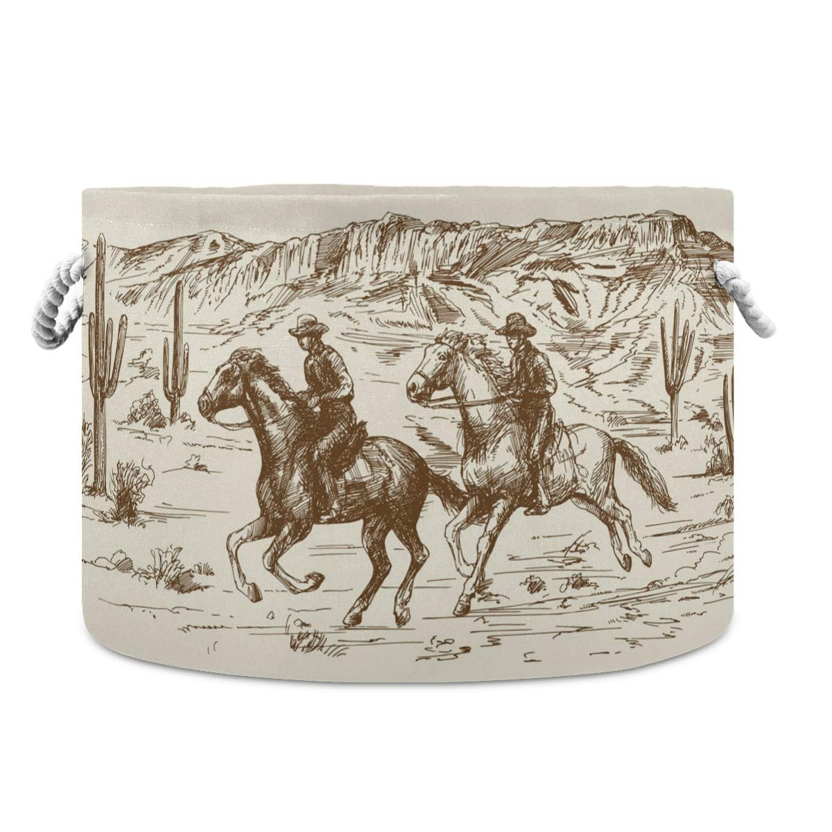 WELLDAY - Cesta de cuerda de algodón con diseño de vaquero del desierto occidental para sala de estar, lavandería, guardería, decoración del hogar, 20 x 20 x 14 pulgadas