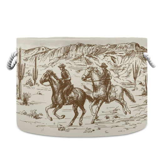 WELLDAY - Cesta de cuerda de algodón con diseño de vaquero del desierto occidental para sala de estar, lavandería, guardería, decoración del hogar, 20 x 20 x 14 pulgadas