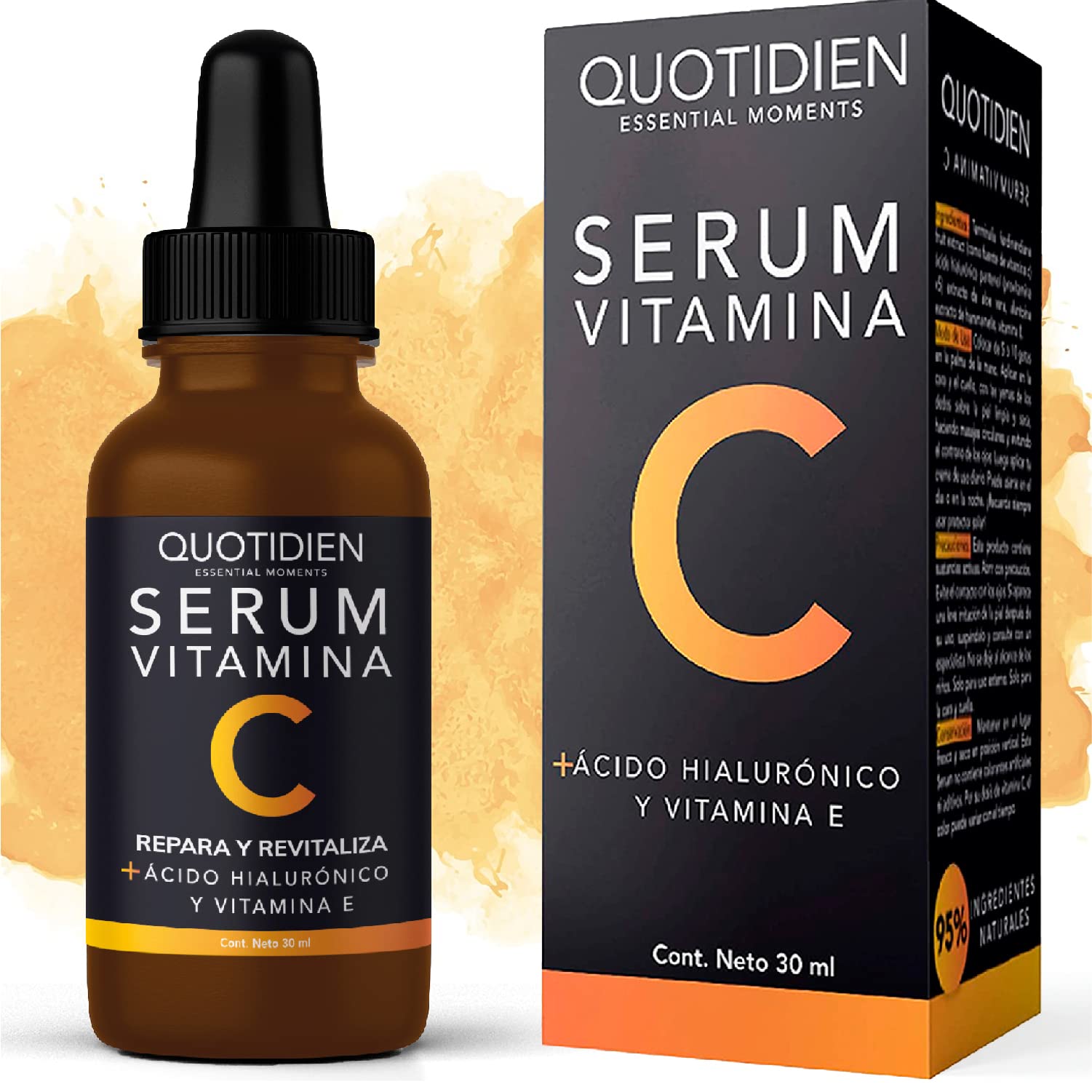 Serum Vitamina C + Ácido Hialurónico + Vitamina E | 95% Ingredientes Naturales | Skin Care | Luminosidad, Hidratación, Firmeza y Tono más Uniforme | Textura Ligera y Sin Sensación Grasosa | Suero Facial de Skincare Ideal Para Todo Tipo de Piel -30ml