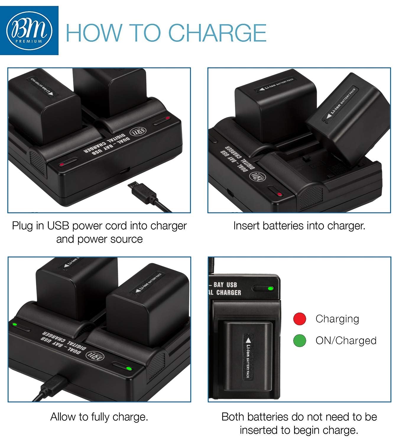BM Premium 2 NP-FV70A Baterías de alta capacidad y cargador de doble bahía para Sony FDR-AX30 FDR-AX33 FDR-AX53 FDR-AX700 AX100 FDR-AXP35 HXR-MC50 MC88 NX80 PXW-Z90V NEX-VG10 VG20 VG20 VG20 VV30