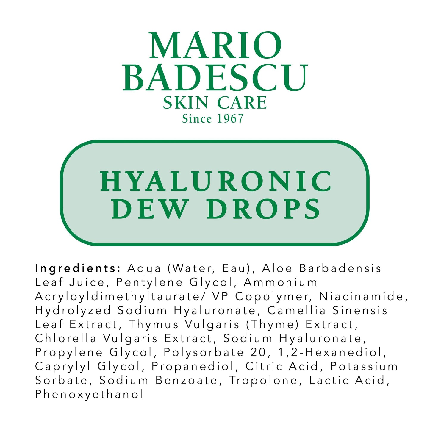 Mario Badescu Gotas de rocío hialurónico para todo tipo de piel – Gel-suero hidratante híbrido con hialuronato de sodio, niacinamida y extractos botánicos para un brillo húmedo y similar al vidrio – 29 ml