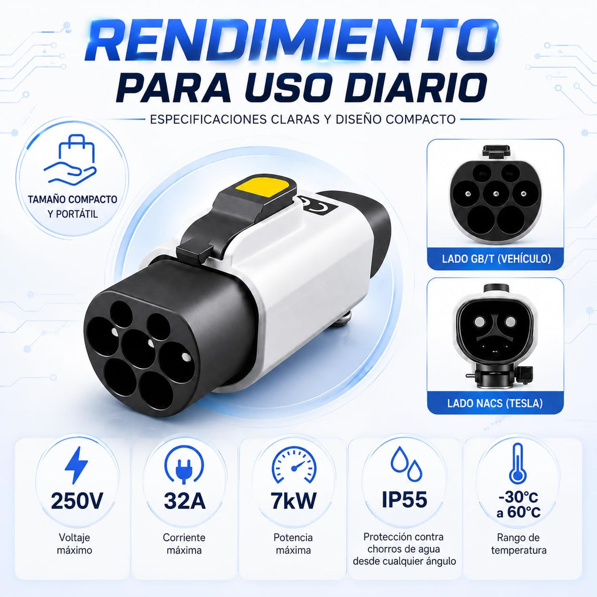 Adaptador de Carga AHFWGY Negro con Candado de Seguridad para Coches Eléctricos