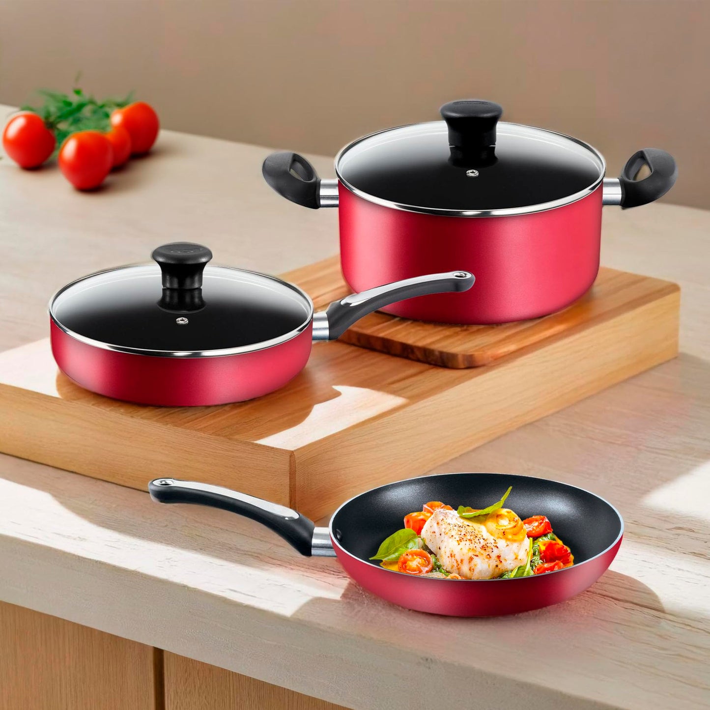 Set de 12 Piezas T-fal Rojo con Termo Señal y Base Difusora