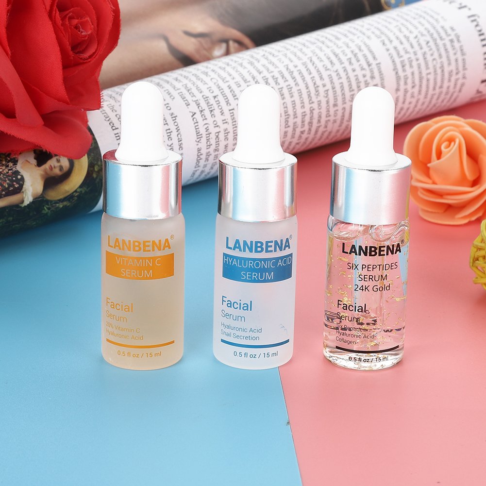 Hialurónico Seis péptidos 24 K suero de oro Antienvejecimiento + Ácido hialurónico y secreciones de caracol Hidratante filtrada + Vitamina C Esencia blanqueadora para el cuidado de la piel