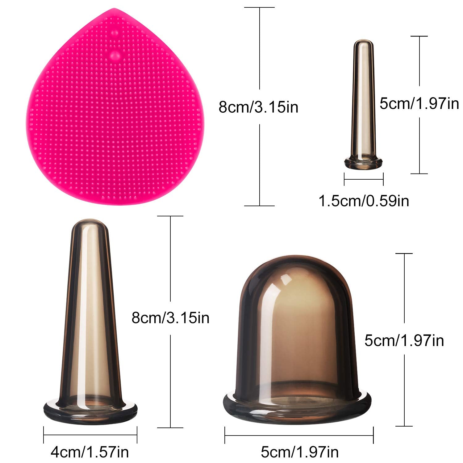Juego de ventosas faciales para masaje facial y ojos, juego de tazas de silicona con cepillo exfoliante para la cara y el cuello (pequeño, mediano, grande, negro)