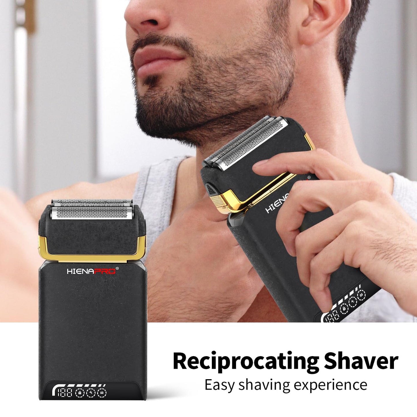 HIENA PRO - Afeitadoras de aluminio para hombre, recargables por USB con pantalla LCD, cuchillas dobles, maquinilla de afeitar eléctrica de nuevo diseño para hombres - Afeitado inalámbrico profesional
