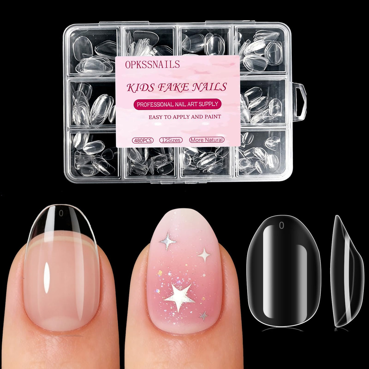 OPkssnails Uñas postizas extracortas almendradas para niños, 504 uñas de gel suave preformadas, uñas postizas acrílicas transparentes semimate de cobertura completa para extensiones de bricolaje y uso